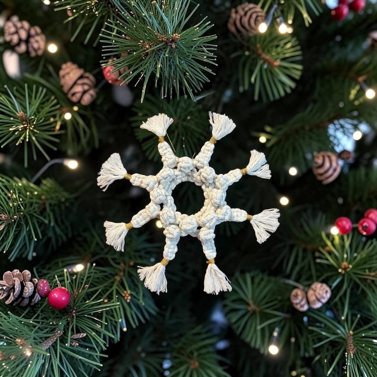Gilded Frost - Macrame Ornament